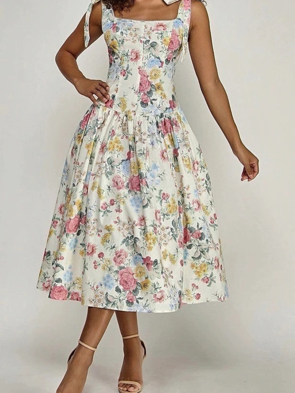 Blu Pepper Floral Tie Strap Midi Dress White & Pink